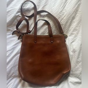Small brown Madewell Transport tote with crossbody strap